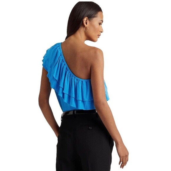 LAUREN Ralph Lauren Women's Jersey One Shoulder Top Blaze Ocean, US large - Picture 2 of 4